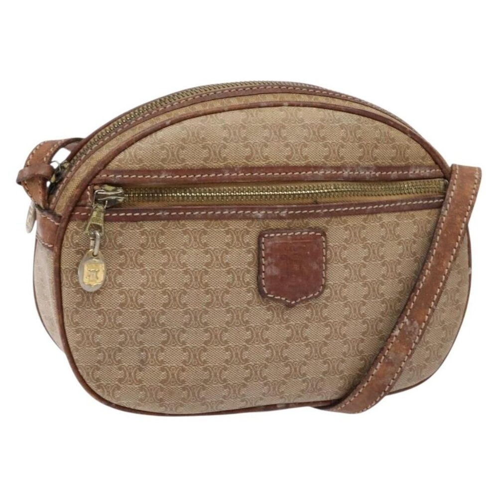 Authentic CELINE Macadam Canvas Shoulder Bag PVC Beige Gold